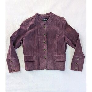 C Concept Burgundy Suede Jacket Women's Sz 12 Button Up Timeless Office Classic